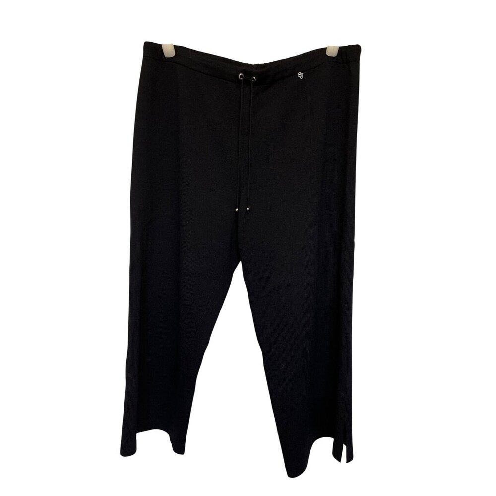 St. John Sport Black Wool-Blend Cropped Pants With Drawstring Waist XL